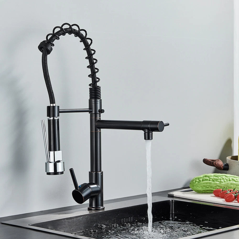 Modern Mono Pull Out Twin Kitchen Mixer Tap Sink Dual Spout Spray Single Lever