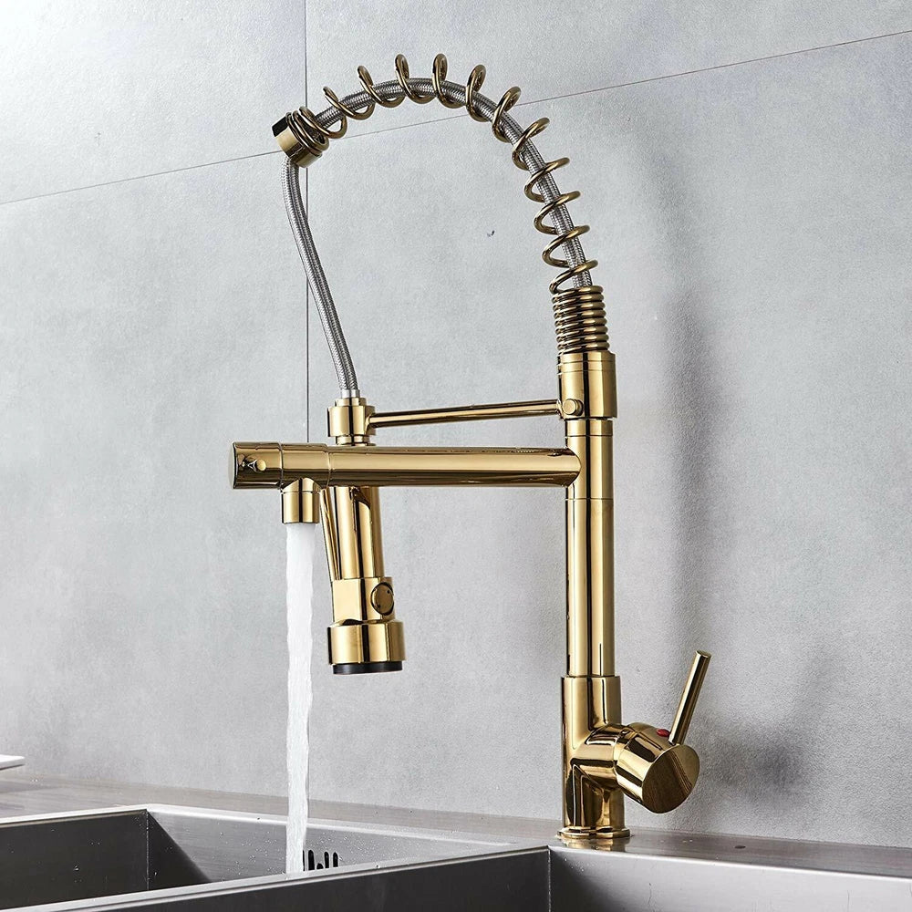 Modern Mono Pull Out Twin Kitchen Mixer Tap Sink Dual Spout Spray Single Lever