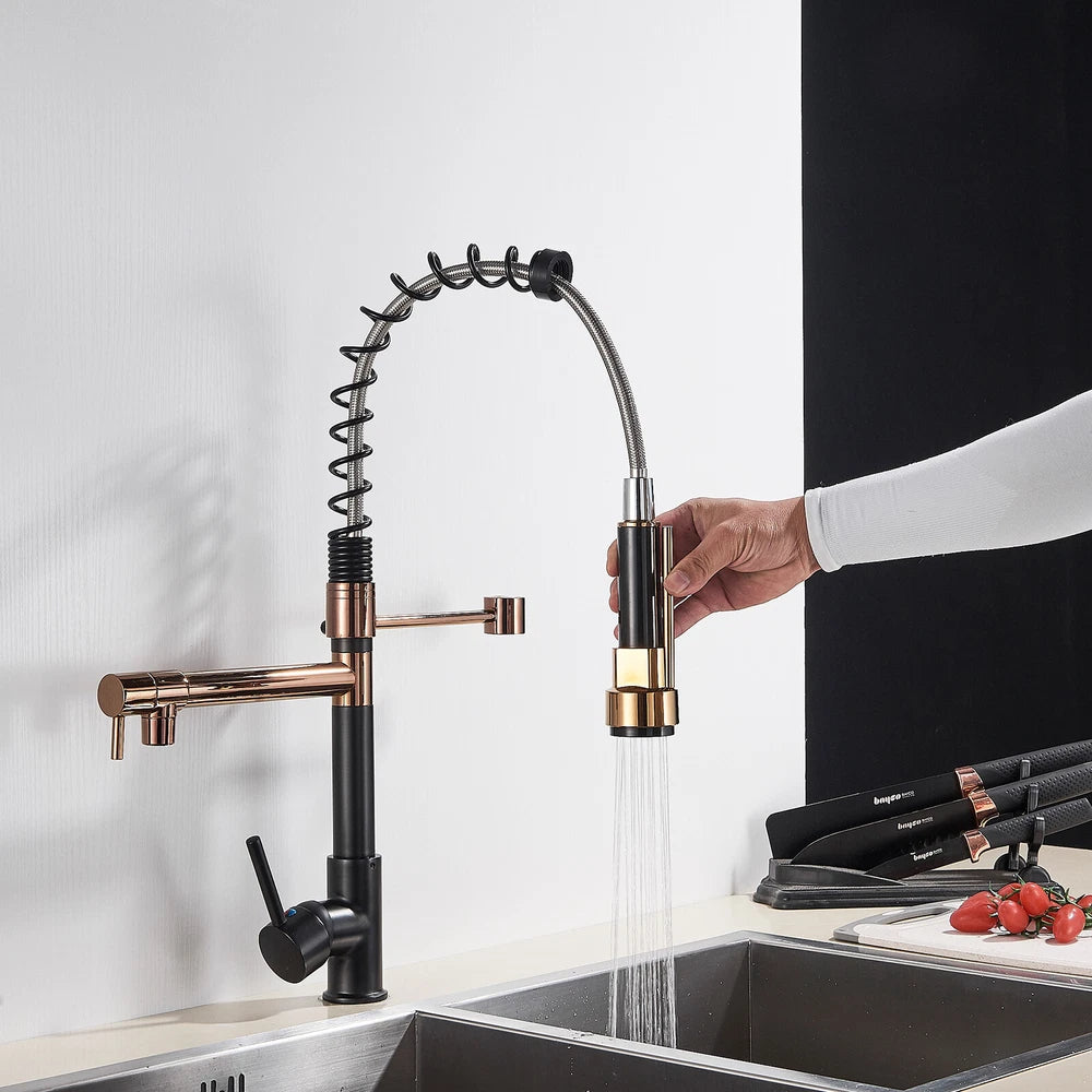 Modern Mono Pull Out Twin Kitchen Mixer Tap Sink Dual Spout Spray Single Lever