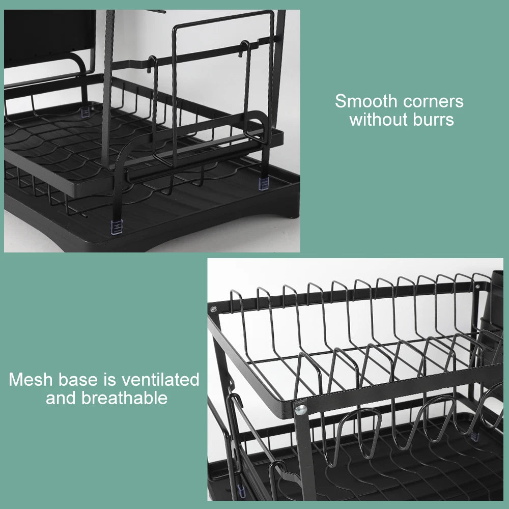 🔥2 Tier Kitchen Sink Dish Drainer Rack With Drip Tray Cutlery Holder Plate Rack