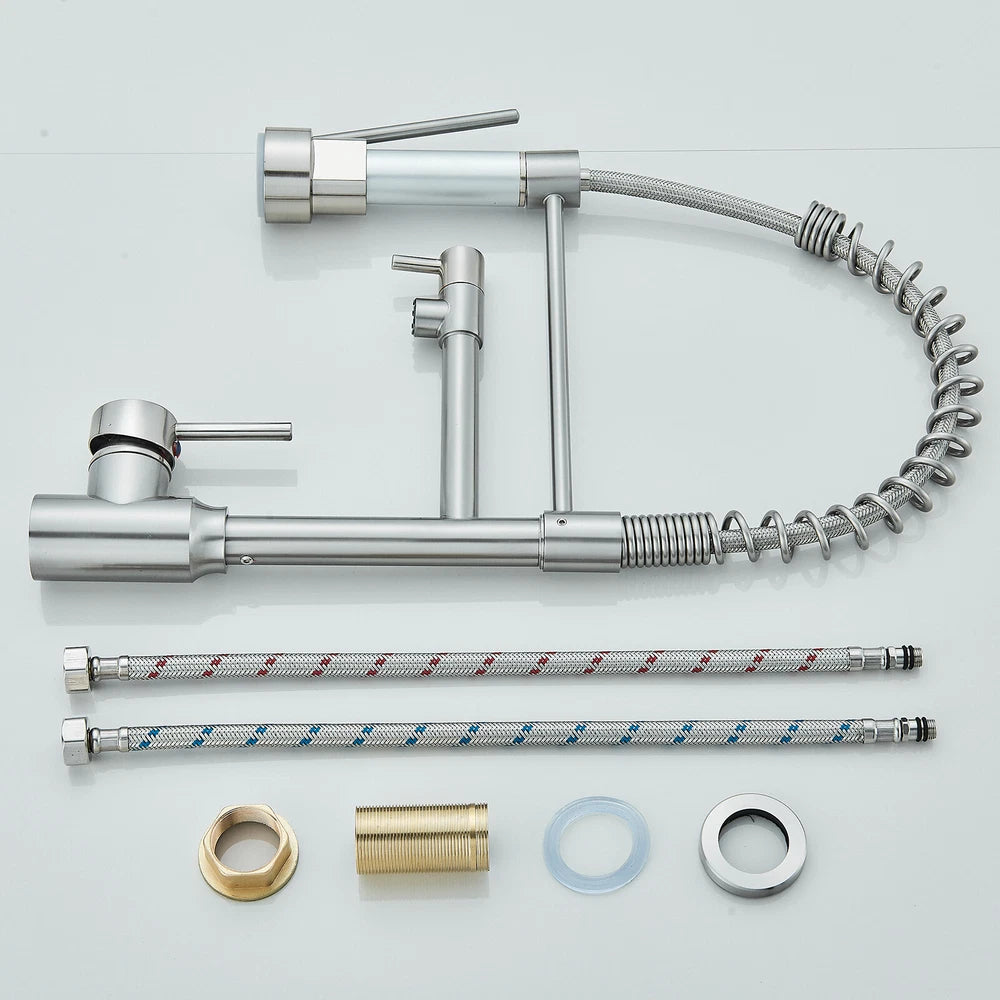 Modern Mono Pull Out Twin Kitchen Mixer Tap Sink Dual Spout Spray Single Lever