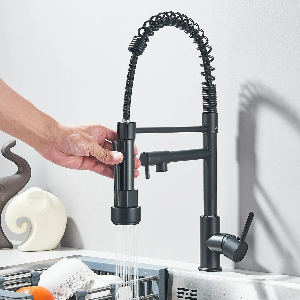 Modern Mono Pull Out Twin Kitchen Mixer Tap Sink Dual Spout Spray Single Lever