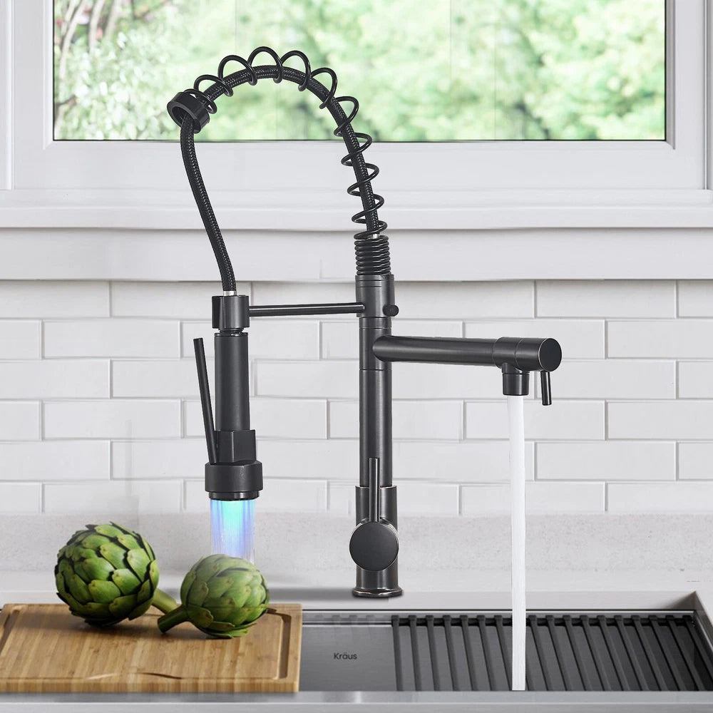 Modern Mono Pull Out Twin Kitchen Mixer Tap Sink Dual Spout Spray Single Lever