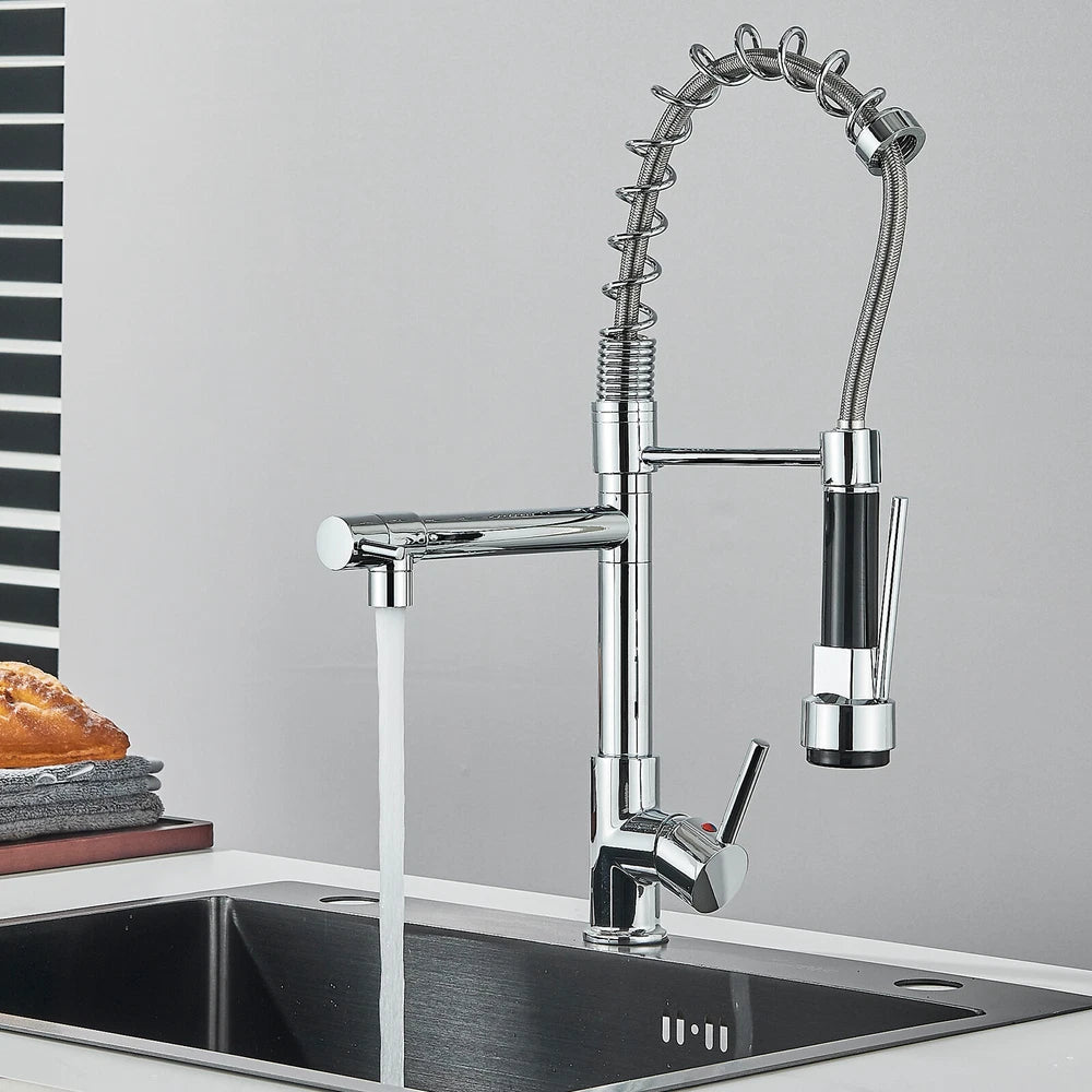 Modern Mono Pull Out Twin Kitchen Mixer Tap Sink Dual Spout Spray Single Lever