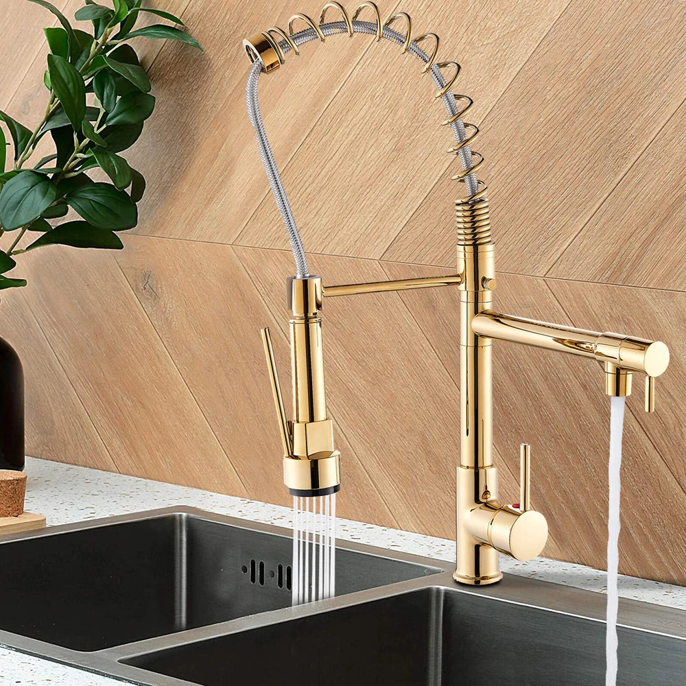 Modern Mono Pull Out Twin Kitchen Mixer Tap Sink Dual Spout Spray Single Lever