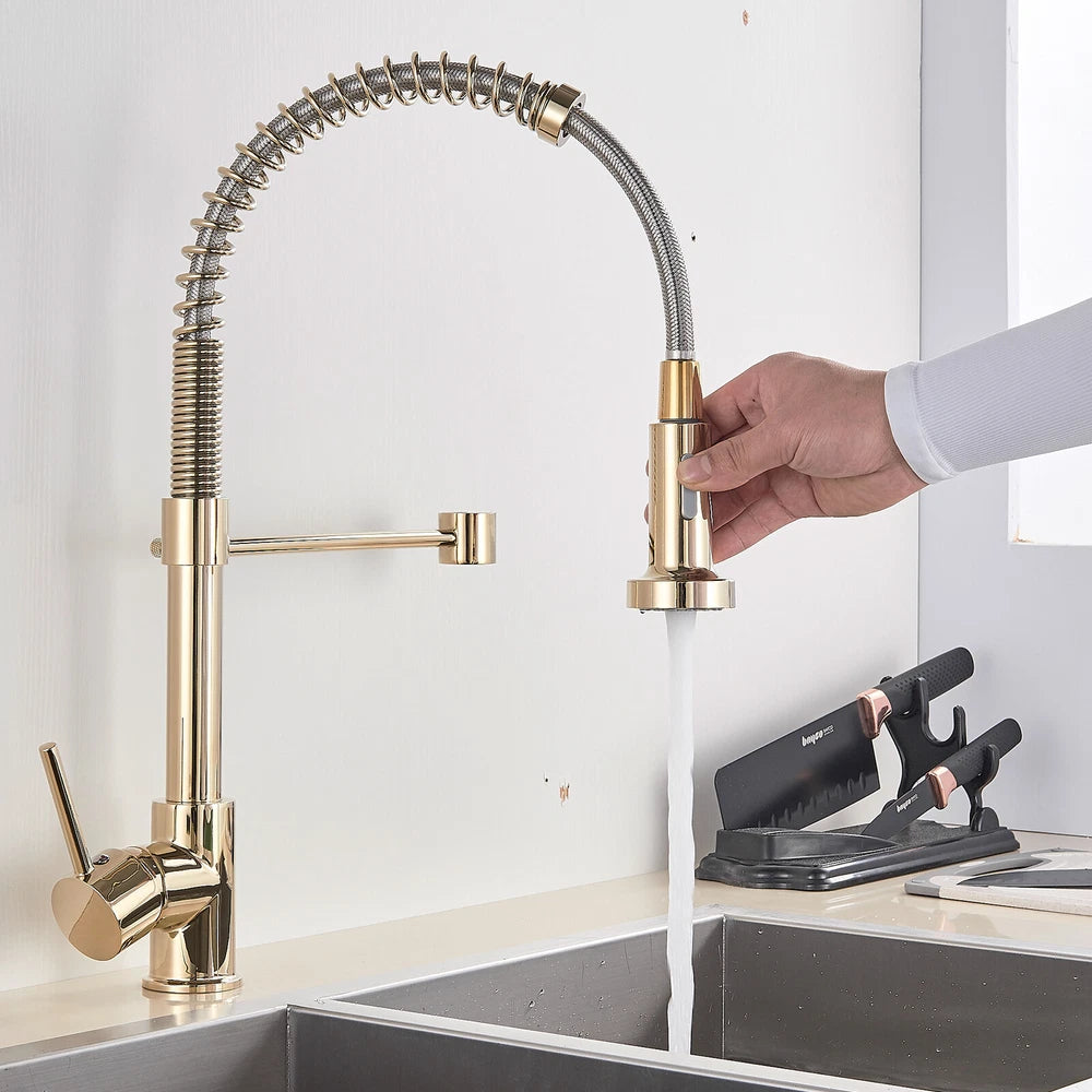 Modern Mono Pull Out Twin Kitchen Mixer Tap Sink Dual Spout Spray Single Lever
