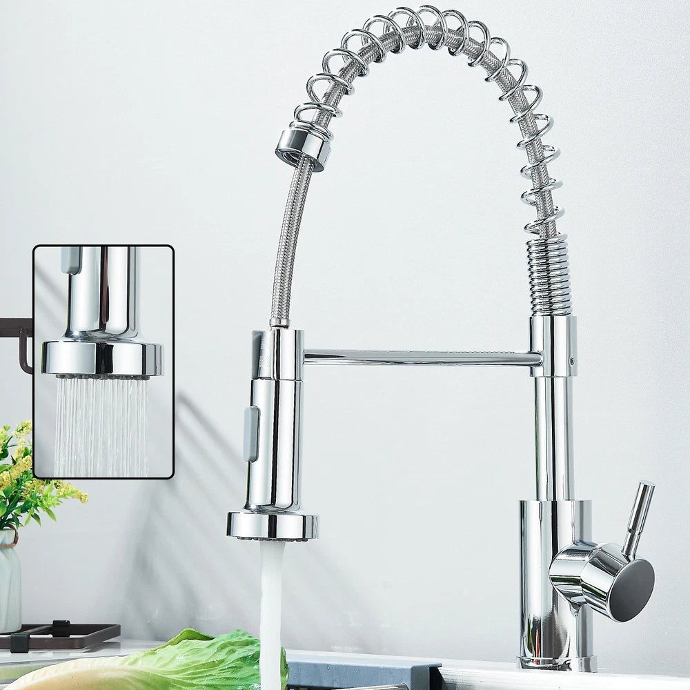 Modern Mono Pull Out Twin Kitchen Mixer Tap Sink Dual Spout Spray Single Lever
