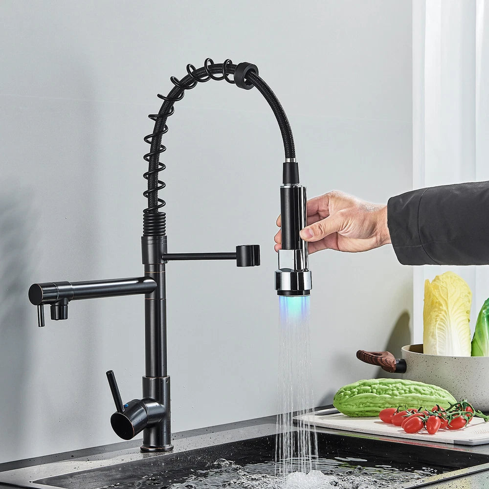 Modern Mono Pull Out Twin Kitchen Mixer Tap Sink Dual Spout Spray Single Lever