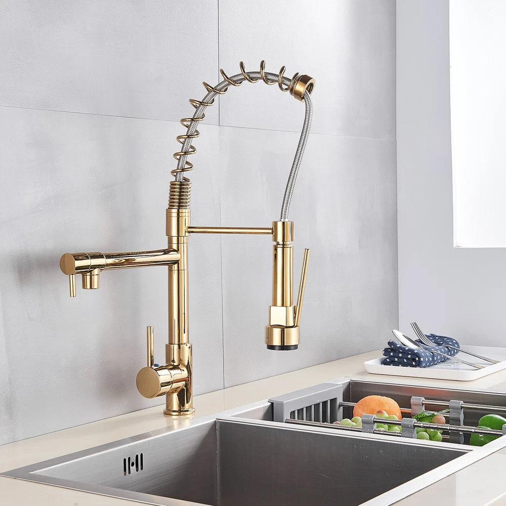 Modern Mono Pull Out Twin Kitchen Mixer Tap Sink Dual Spout Spray Single Lever