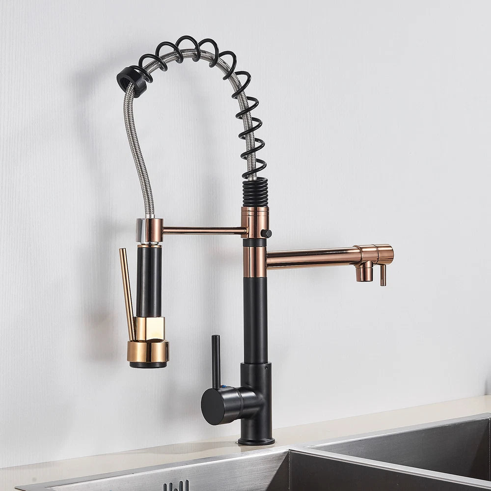 Modern Mono Pull Out Twin Kitchen Mixer Tap Sink Dual Spout Spray Single Lever