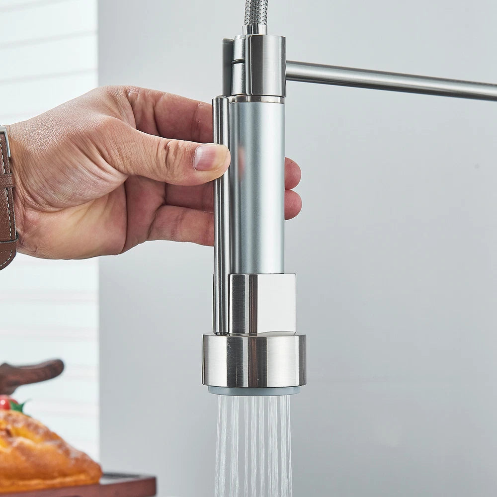 Modern Mono Pull Out Twin Kitchen Mixer Tap Sink Dual Spout Spray Single Lever