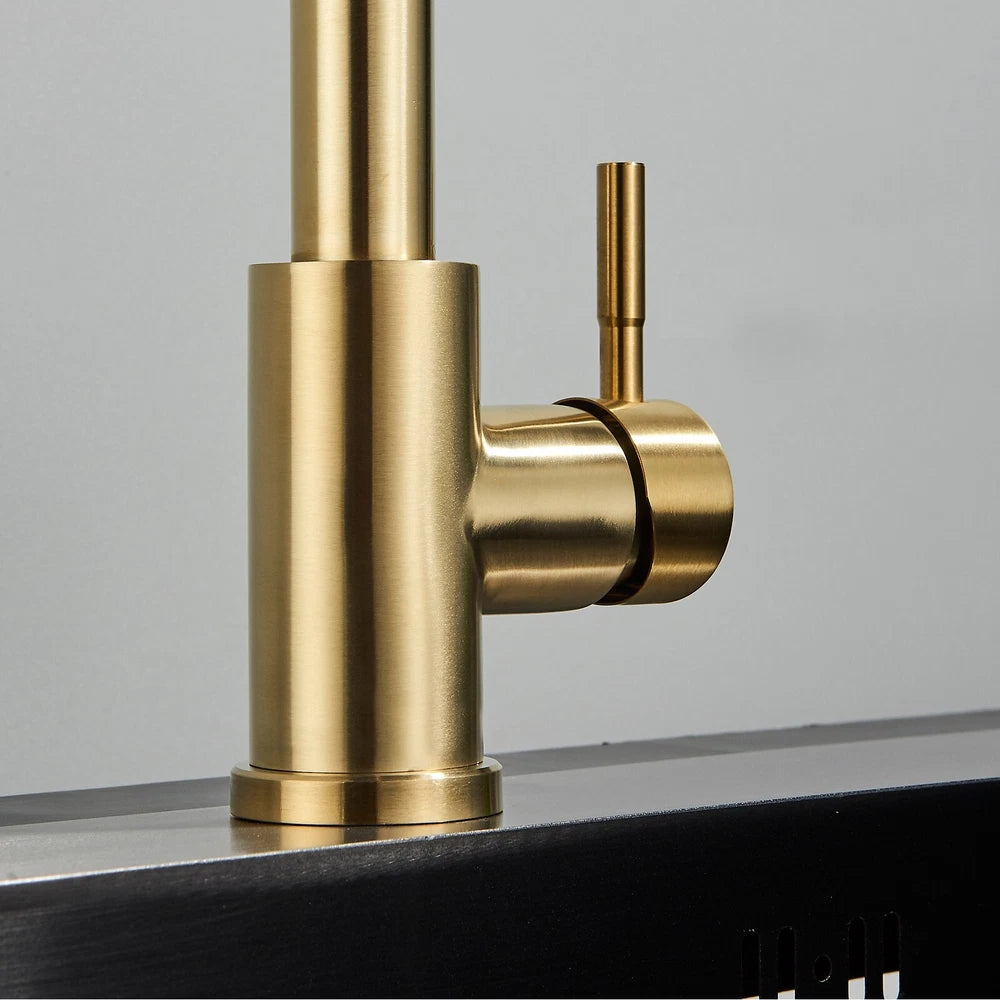 Kitchen Taps Pull Out Spray 360° Sink Taps Swivel Spout Mixer Tap Brushed Gold