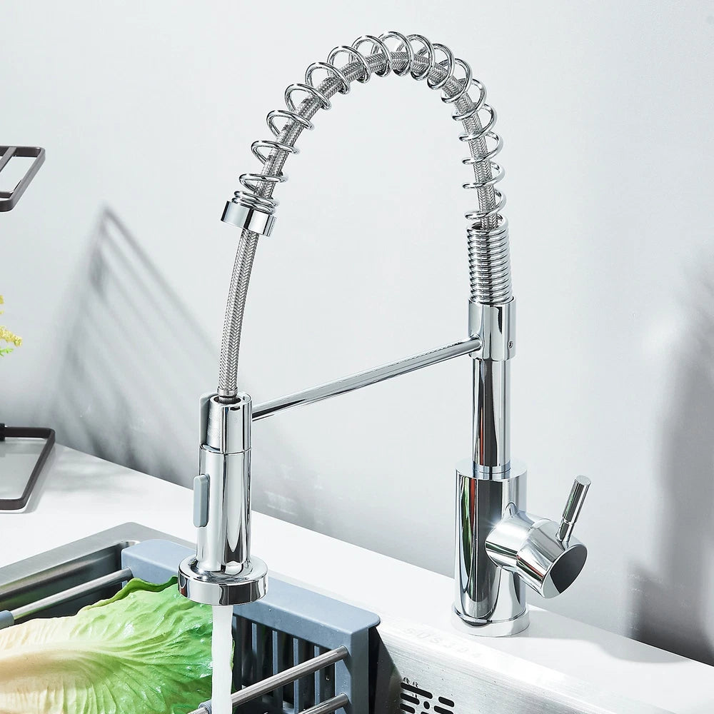 Modern Mono Pull Out Twin Kitchen Mixer Tap Sink Dual Spout Spray Single Lever