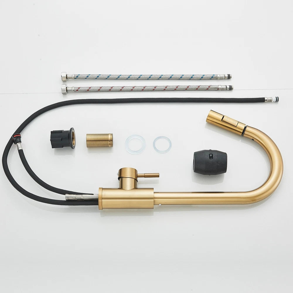 Kitchen Taps Pull Out Spray 360° Sink Taps Swivel Spout Mixer Tap Brushed Gold