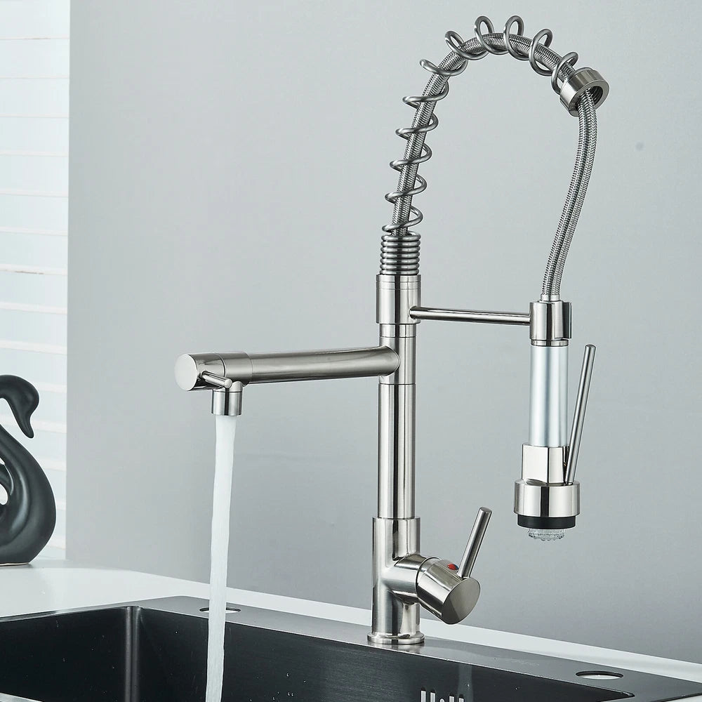 Modern Mono Pull Out Twin Kitchen Mixer Tap Sink Dual Spout Spray Single Lever