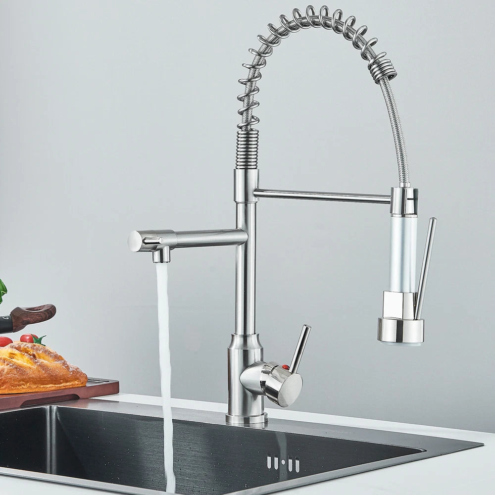 Modern Mono Pull Out Twin Kitchen Mixer Tap Sink Dual Spout Spray Single Lever