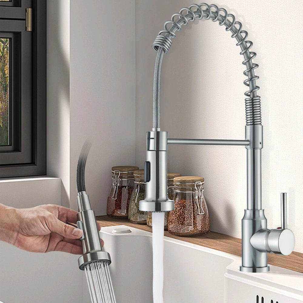 Modern Mono Pull Out Twin Kitchen Mixer Tap Sink Dual Spout Spray Single Lever