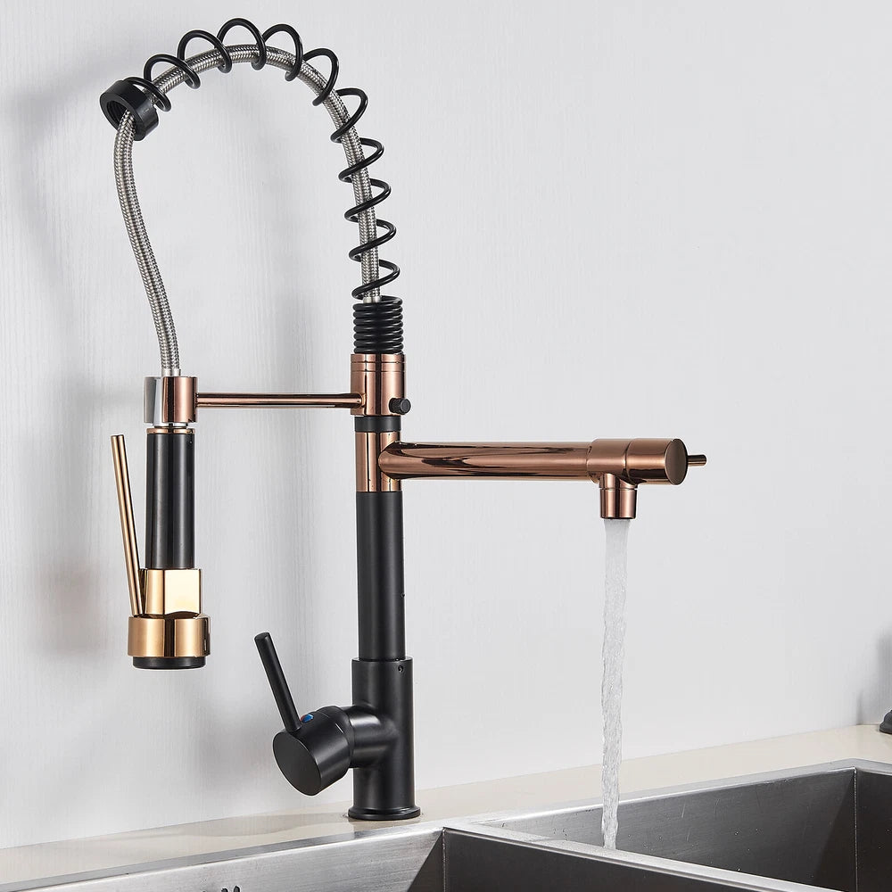 Modern Mono Pull Out Twin Kitchen Mixer Tap Sink Dual Spout Spray Single Lever