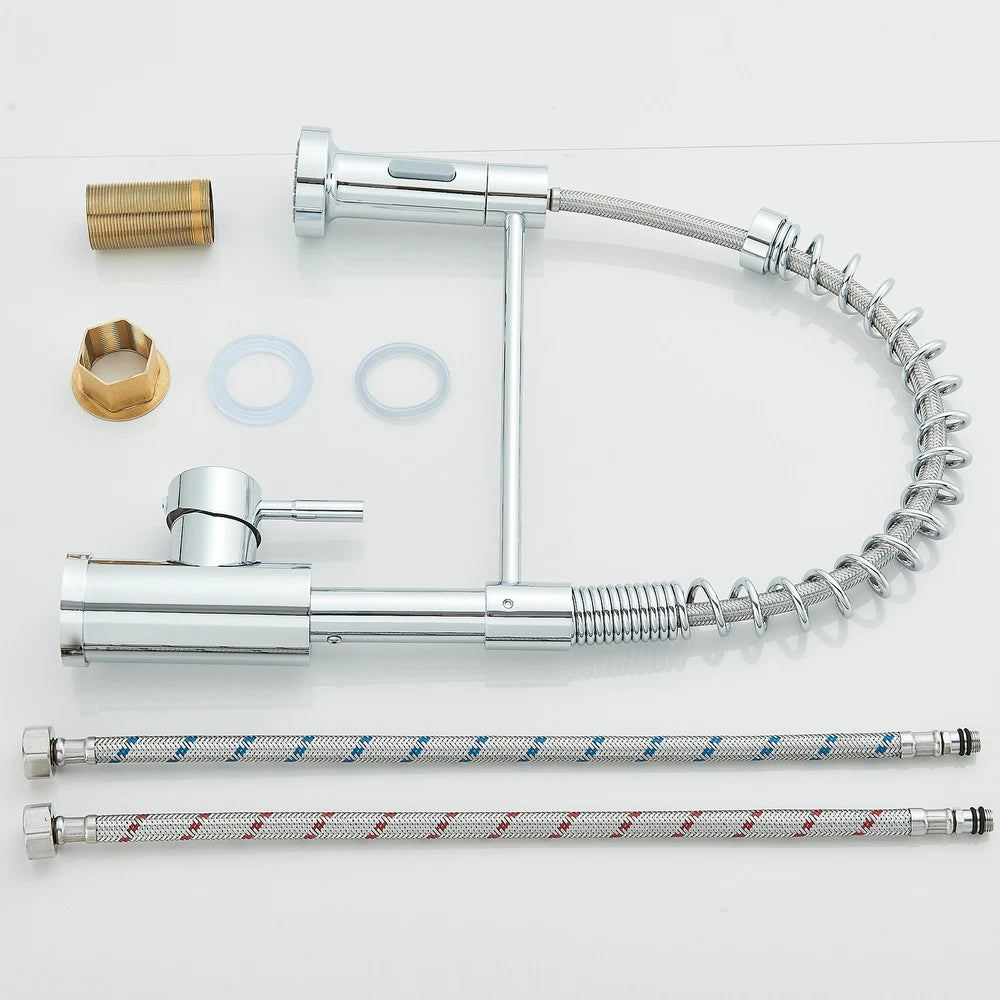 Modern Mono Pull Out Twin Kitchen Mixer Tap Sink Dual Spout Spray Single Lever