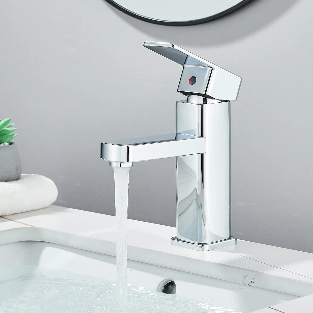 Chrome Bathroom Sink Mixer Tap Waterfall Mono Square Modern Basin Faucet + Waste