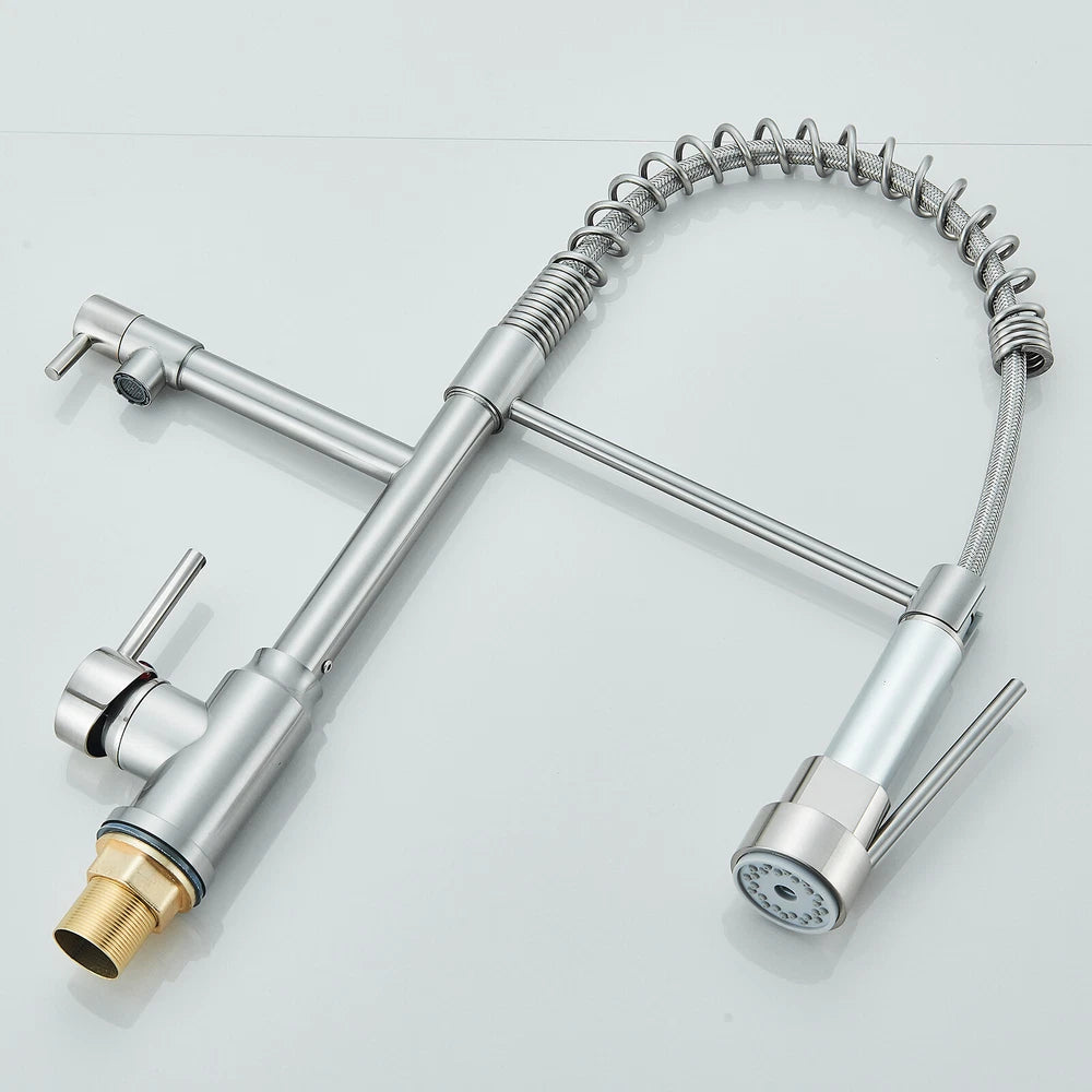 Modern Mono Pull Out Twin Kitchen Mixer Tap Sink Dual Spout Spray Single Lever