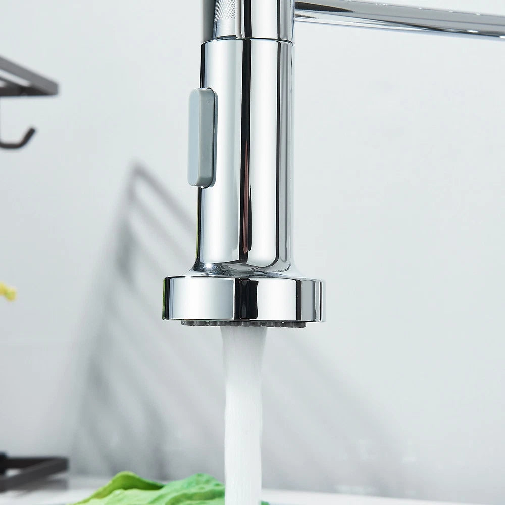 Modern Mono Pull Out Twin Kitchen Mixer Tap Sink Dual Spout Spray Single Lever