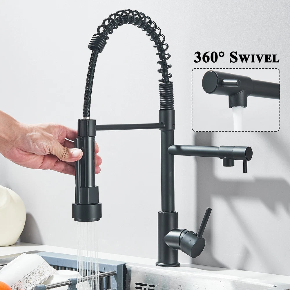 Modern Mono Pull Out Twin Kitchen Mixer Tap Sink Dual Spout Spray Single Lever