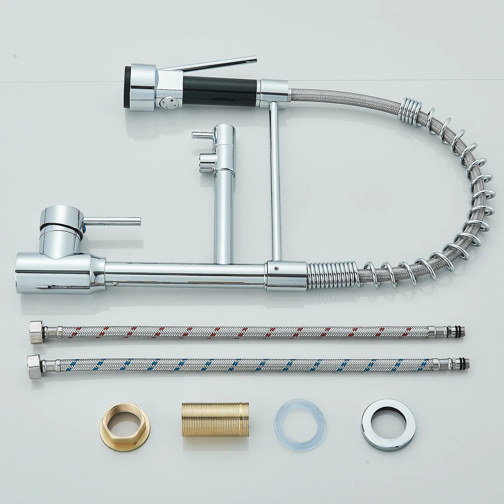 Modern Mono Pull Out Twin Kitchen Mixer Tap Sink Dual Spout Spray Single Lever