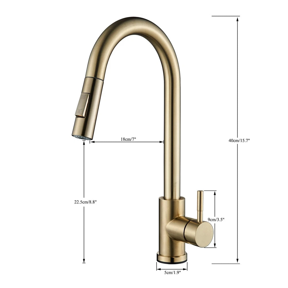 Kitchen Taps Pull Out Spray 360° Sink Taps Swivel Spout Mixer Tap Brushed Gold