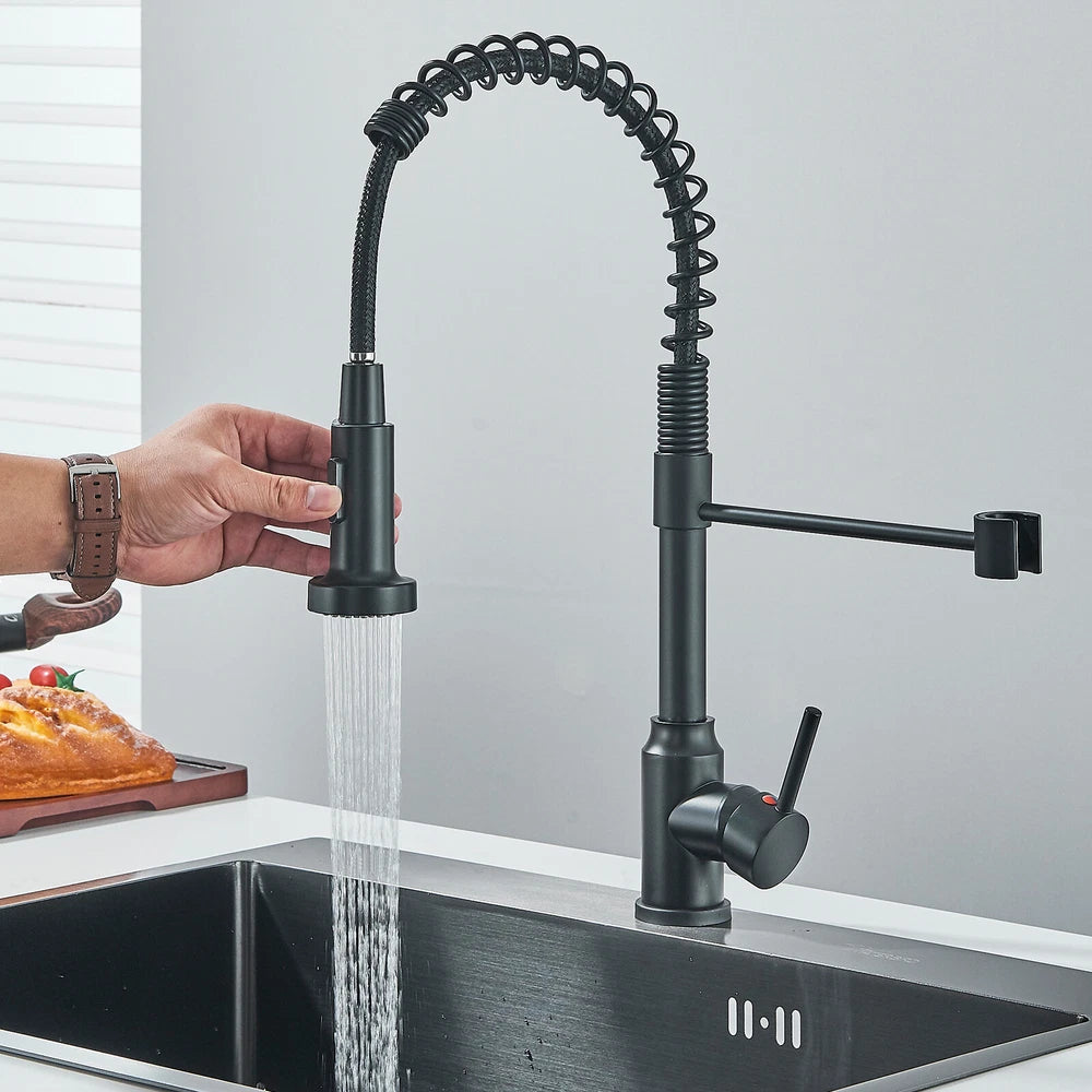 Modern Mono Pull Out Twin Kitchen Mixer Tap Sink Dual Spout Spray Single Lever