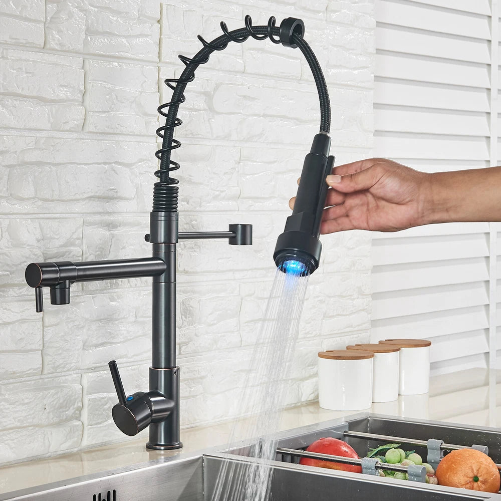 Modern Mono Pull Out Twin Kitchen Mixer Tap Sink Dual Spout Spray Single Lever