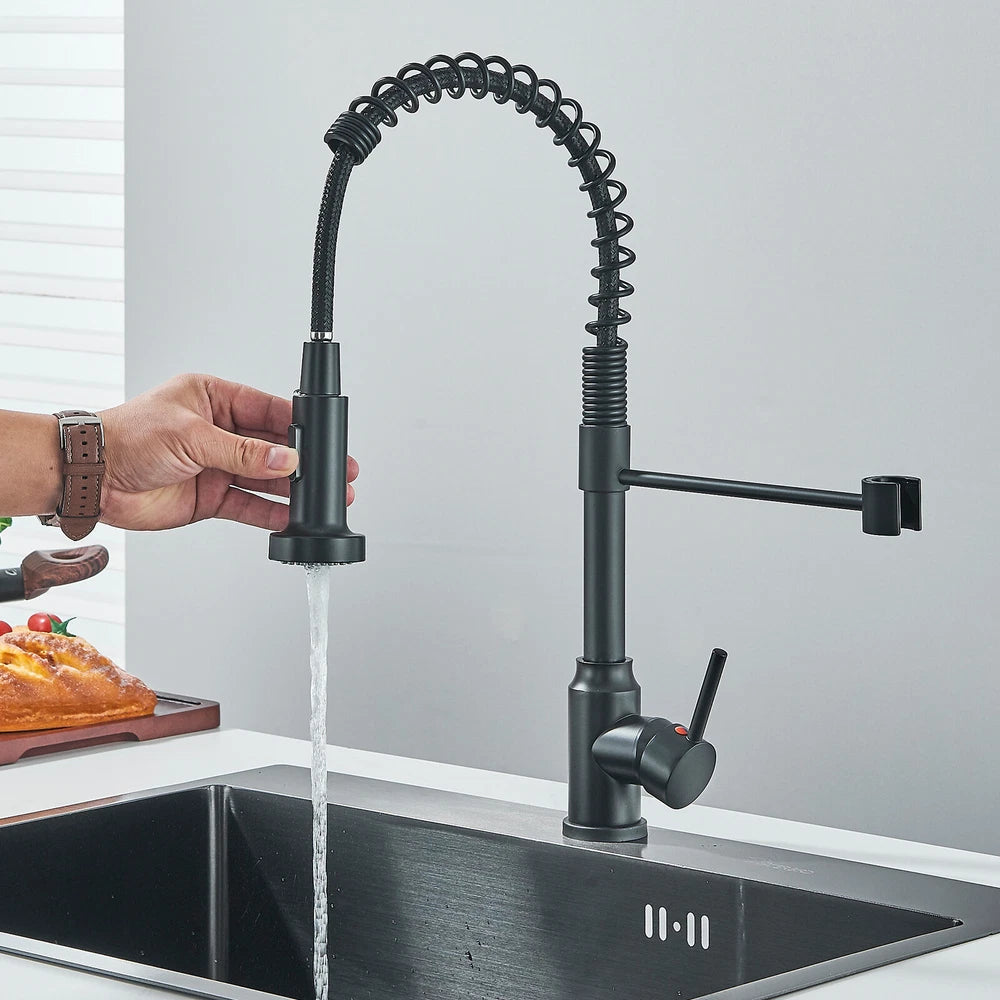 Modern Mono Pull Out Twin Kitchen Mixer Tap Sink Dual Spout Spray Single Lever