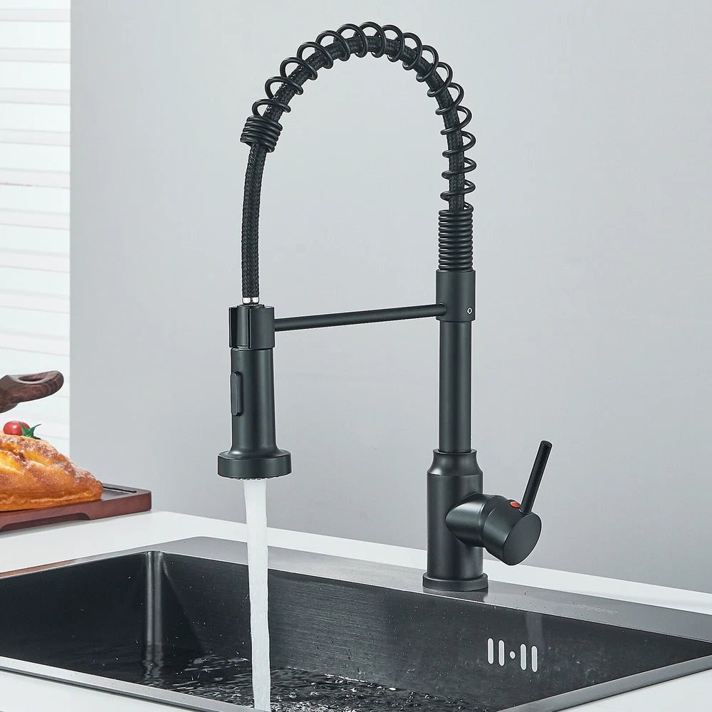 Modern Mono Pull Out Twin Kitchen Mixer Tap Sink Dual Spout Spray Single Lever