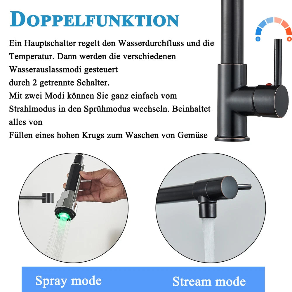 Modern Mono Pull Out Twin Kitchen Mixer Tap Sink Dual Spout Spray Single Lever
