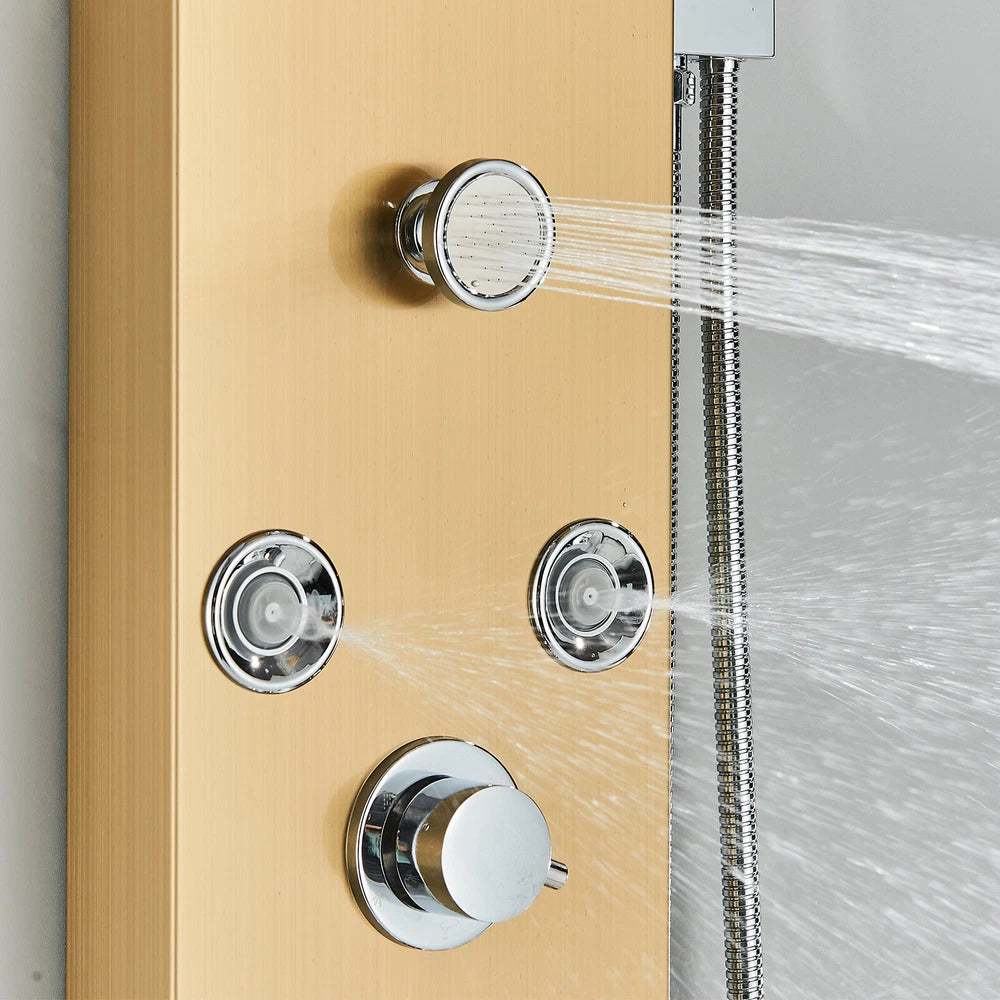 Gold LED Shower Panel Column Tower Bathroom Mixer Waterfall Massage Body Jets