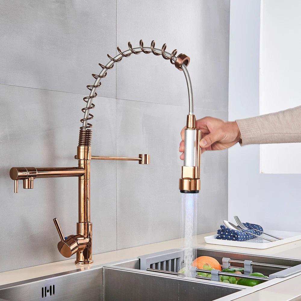 Modern Mono Pull Out Twin Kitchen Mixer Tap Sink Dual Spout Spray Single Lever