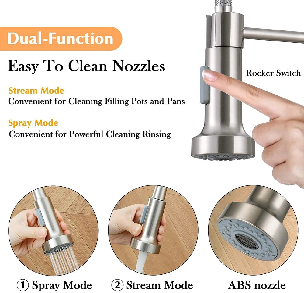 Modern Mono Pull Out Twin Kitchen Mixer Tap Sink Dual Spout Spray Single Lever