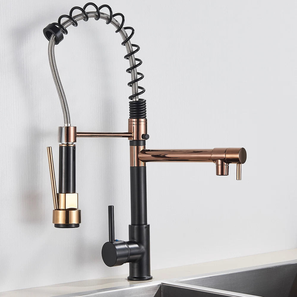 Modern Mono Pull Out Twin Kitchen Mixer Tap Sink Dual Spout Spray Single Lever