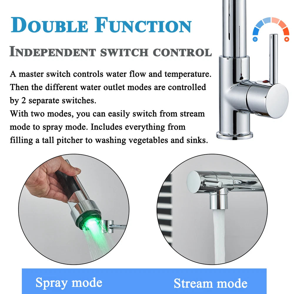 Modern Mono Pull Out Twin Kitchen Mixer Tap Sink Dual Spout Spray Single Lever