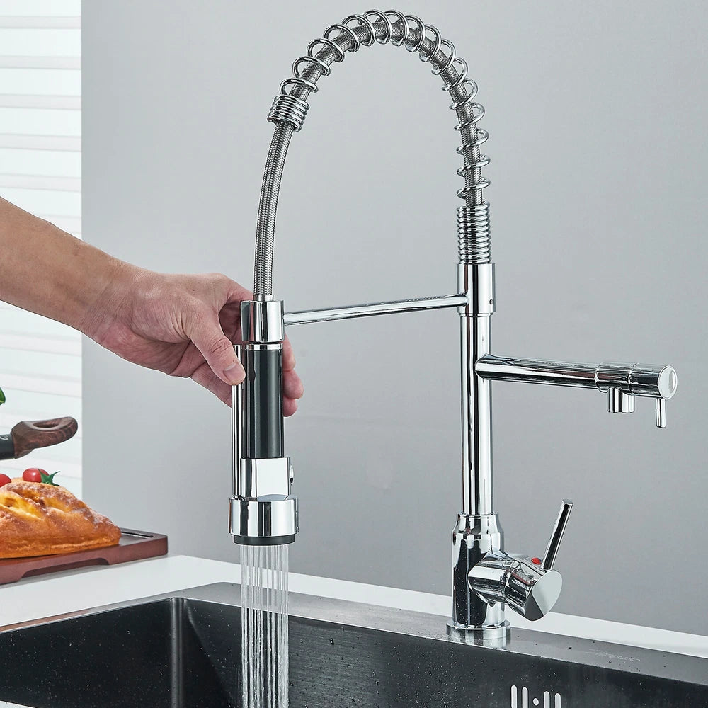 Modern Mono Pull Out Twin Kitchen Mixer Tap Sink Dual Spout Spray Single Lever