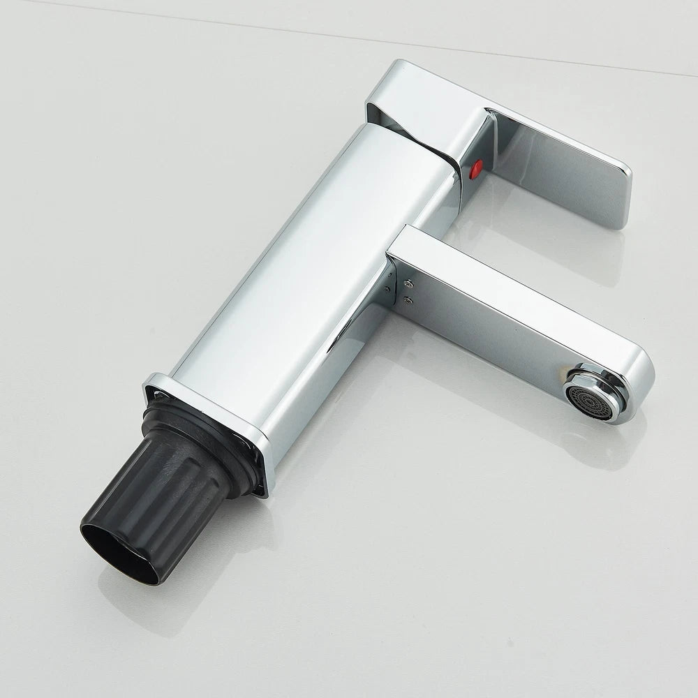 Chrome Bathroom Sink Mixer Tap Waterfall Mono Square Modern Basin Faucet + Waste