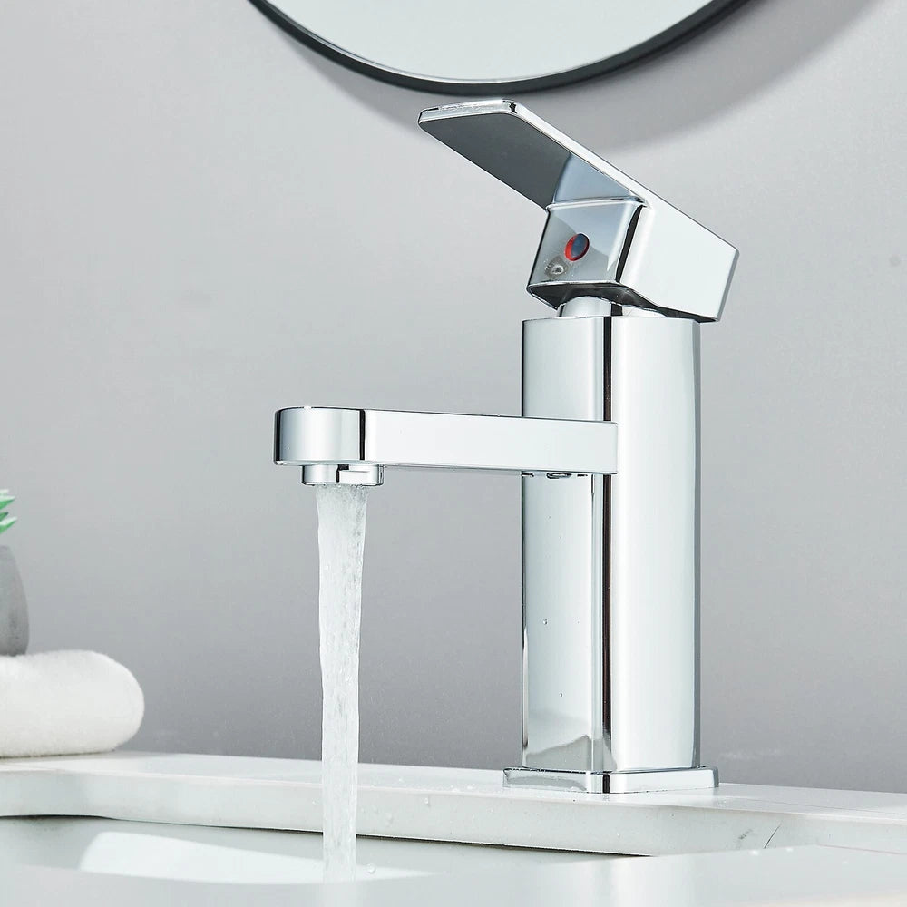 Chrome Bathroom Sink Mixer Tap Waterfall Mono Square Modern Basin Faucet + Waste