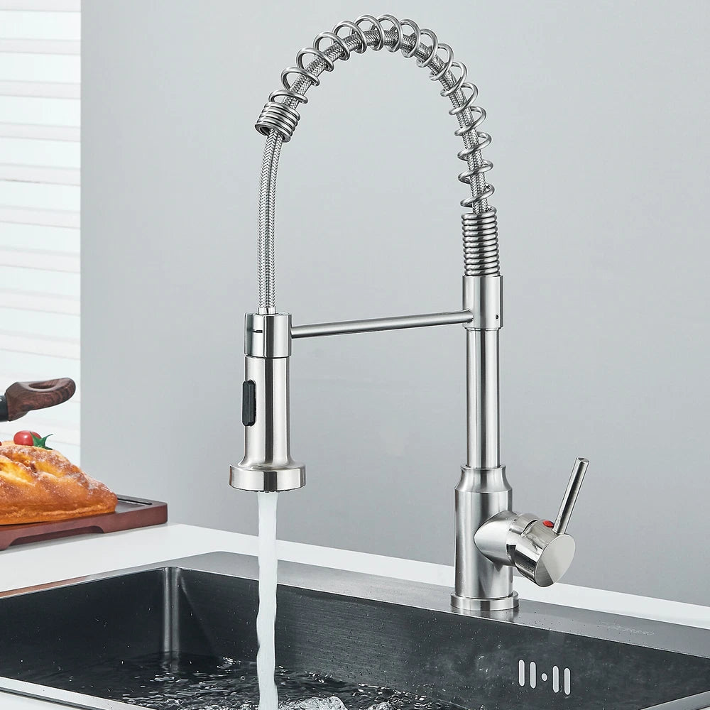 Modern Mono Pull Out Twin Kitchen Mixer Tap Sink Dual Spout Spray Single Lever